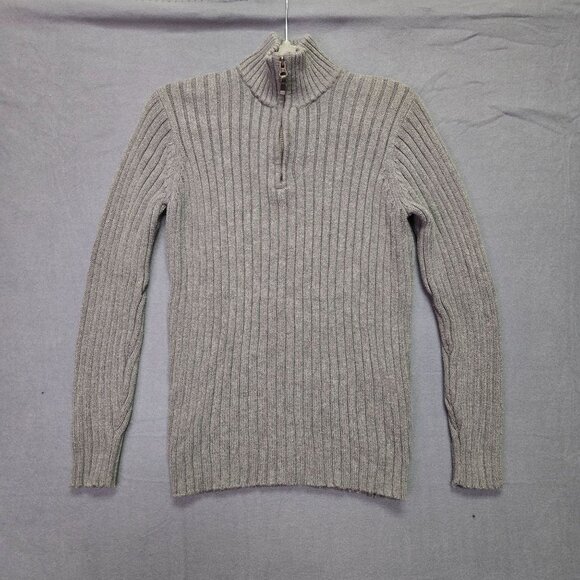 Vintage Y2K Old Navy Preppy Gray Ribbed Half-Zip Cotton Sweater Pullover - Picture 2 of 9